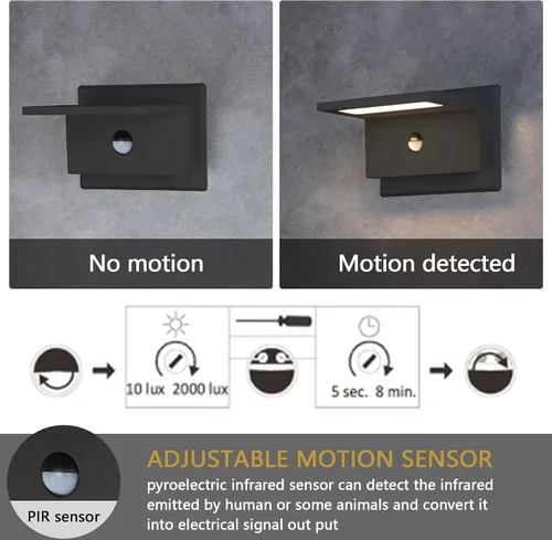 Vista 4 de Lustrlach Aplique de pared con sensor de movimiento para exteriores, luz LED para porche delantero, con cable IP54, impermeable, moderna