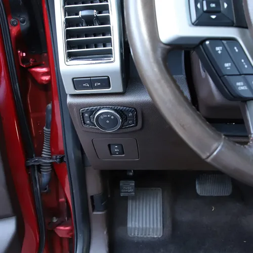 Vista 6 de RT-TCZ Cubierta del botón del interruptor de los faros para Ford F150 y Mustang 2015-2022 (grano de fibra de carbono)