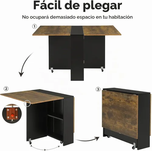 Vista 4 de Mesa de comedor plegable Tiptiper con 6 ruedas, mesa de cocina plegable con estante de almacenamiento de 2 capas, mesa de comedor que ahorra espacio