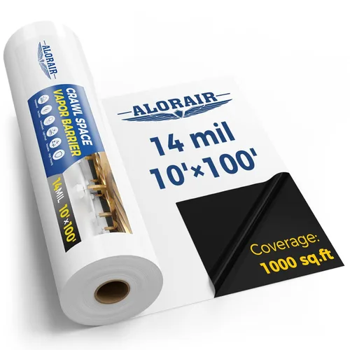 Vista 10 de ALORAIR Barrera de vapor Crawl Space de 6 mil 12'x100', Tela Protectora Barrera de vapor para encapsulación de espacio de rastreo, control