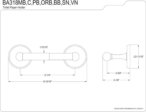Vista 2 de Kingston Brass BA318PB - Soporte clásico para papel higiénico, latón pulido, longitud de 9-1/4 pulgadas