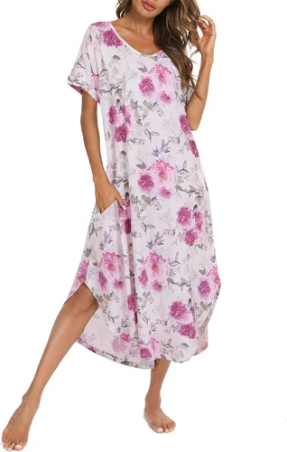 Vista 27 de AVIIER - Camisones de algodón para mujer, ropa de dormir suave con bolsillos, tallas S a XXL Negro Floewer 4