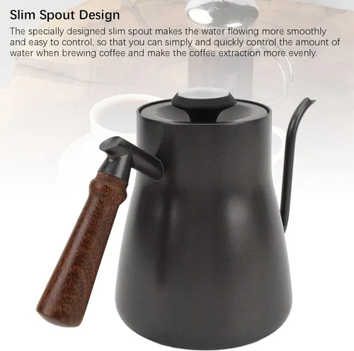 Vista 4 de Hervidor de café de cuello de cisne, hervidor de café de 28.7 fl oz con termómetro, boquilla larga y delgada, mango de madera de acero inoxidable