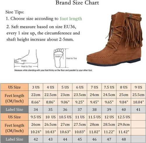 Vista 7 de Classic Fringe Moccasin Boots Ankle High Women Low Heel Booties