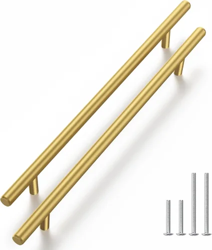 Vista 13 de Haliwu Paquete de 5 manijas doradas de gabinete de cocina de 2-1/2 pulgadas para tiradores de cajón, tiradores dorados cepillados, accesorios