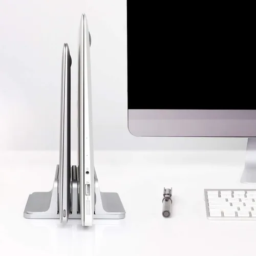 Vista 7 de JARLINK Paquete de soporte vertical para laptop con (versión de base mejorada), soporte vertical para laptop, soporte de escritorio doble ajustable