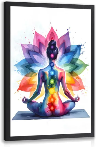 Vista 12 de GELDSTEI Arte de pared zen enmarcado, pintura moderna en lienzo de chica haciendo yoga, decoración de pared de meditación tranquila, imagen estética