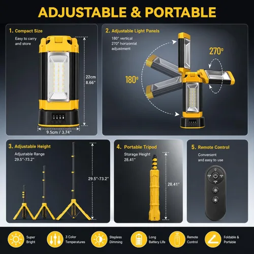 Vista 6 de 12000mAh Rechargeable Camping Light with Stand 73.2'' Yellow