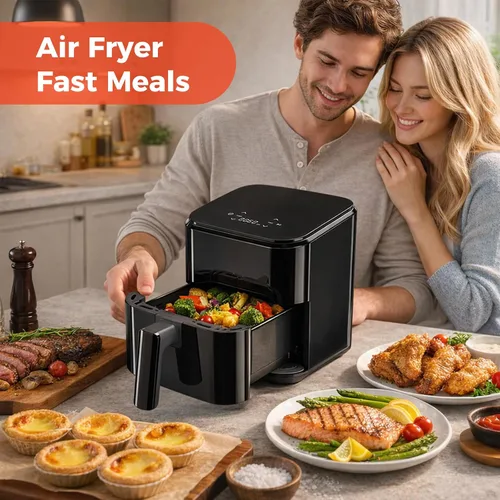 Vista 7 de NEWBULIG Freidora de aire, freidora digital compacta de 3 cuartos de galón con placa antiadherente y cesta apta para lavavajillas, comidas rápidas