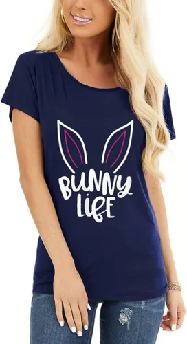 Vista 2 de Blusa de manga corta para mujer, cuello redondo, temperamento, para verano, ajustada, con estampado de Pascua