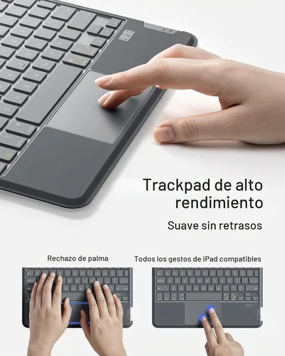 Vista 6 de Inateck Funda para iPad de 11ª/10ª generación con teclado, funda de teclado desmontable con retroiluminación de 7 colores y panel táctil para iPad