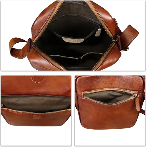 Vista 7 de IVTG Bolso de mensajero de cuero genuino para hombre, bolso de hombro cruzado, bolsa de mano de trabajo, bolsa de negocios