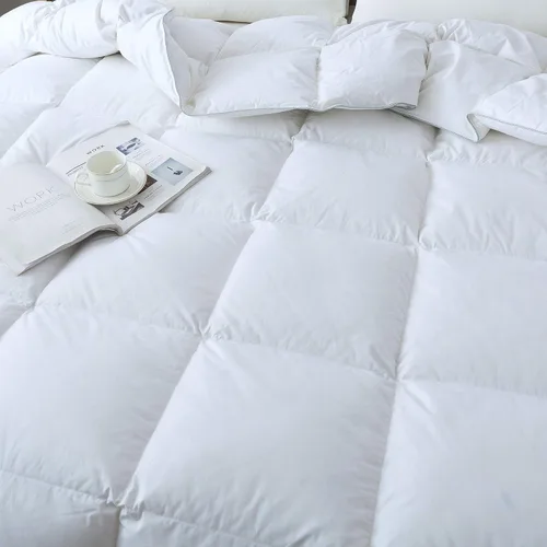 Vista 4 de All American Collection Edredón de plumas de ganso 100% algodón suave para dormitorio con pestañas en las esquinas (tamaño King, blanco)