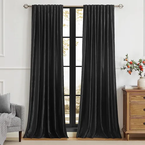 Vista 45 de PRIMROSE Cortinas de terciopelo champán de 63 pulgadas de largo para sala de estar, juego de 2 paneles opacos, bolsillo para barra, pestaña trasera