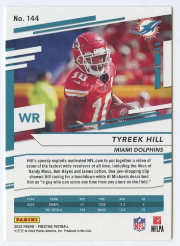Vista 2 de 2022 Panini Prestige #144 Tyreek Hill Miami Dolphins NFL Football Trading Card