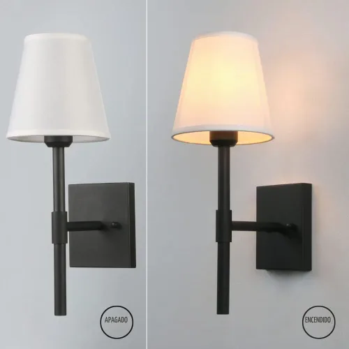 Vista 6 de Pathson Juego de 2 apliques de pared de baño cableados con pantalla de tela blanca, iluminación de pared de tela para sala de estar, dormitorio Negro