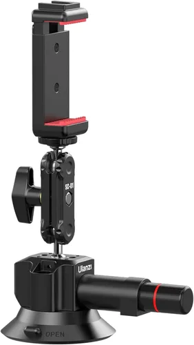 Vista 6 de UURig SC-01 Soporte de succión de 3 pulgadas para cámara de acción de vlogging para coche con abrazadera para teléfono inteligente compatible