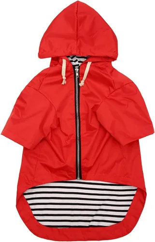 Vista 7 de Chaqueta impermeable para perros, impermeable, para razas pequeñas y medianas, cierre de cremallera, bolsillo de almacenamiento, agujero para arnés