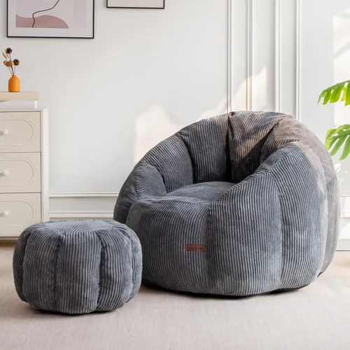 Vista 20 de MAXYOYO - Puf con otomana, silla gigante de calabaza para adultos Beige