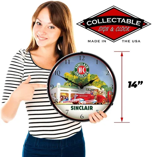 Vista 3 de Sinclair Station - Reloj de pared LED, retro, vintage, iluminado, 14 pulgadas