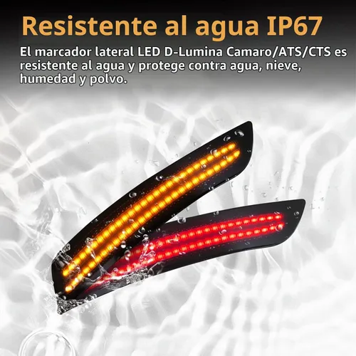 Vista 7 de D-Lumina Smoked LED Side Marker Light Compatible for Chevy Camaro 2016-2024 Ámbar y rojo