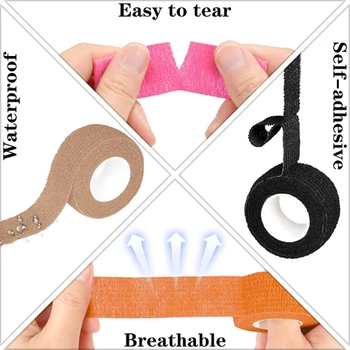 Vista 5 de Tindobewan Envoltura de vendaje autoadhesiva, 1 pulgada, 8 rollos, color negro Vendaje cohesivo transpirable Vet Tape Vendaje adhesivo elástico