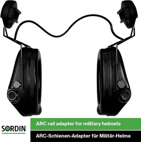 Vista 5 de Sordin MIL AUX Slim Ear Muffs - Active and Electronic Military Ear Defenders w/ARC Adapter - Tactical Earmuffs Negro
