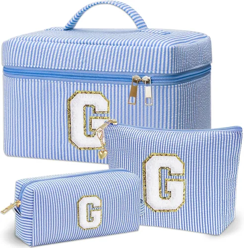 Vista 10 de Bolsa de maquillaje Adoryoung 3 piezas rosa+azul, Azul, A