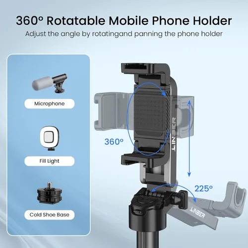 Vista 4 de Trípode portátil para selfie stick con luces de doble llenado y control remoto Bluetooth, trípode de teléfono de tamaño bolsillo 3 en 1 con 2