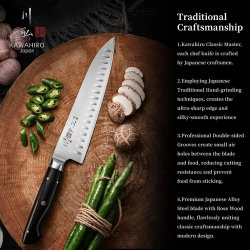 Vista 7 de Cuchillo de chef profesional, cuchillo de chef japonés hecho a mano de 9.5 pulgadas para cocina eficiente, cuchillo gyuto de acero de aleación