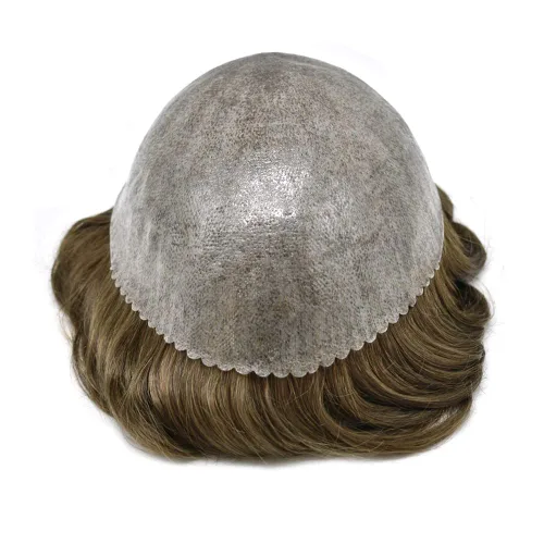 Vista 477 de Toupee para hombre 100% cabello humano real tupé para hombres 0.004 in piel de poliuretano para hombre, sistema de reemplazo de piezas de pelo
