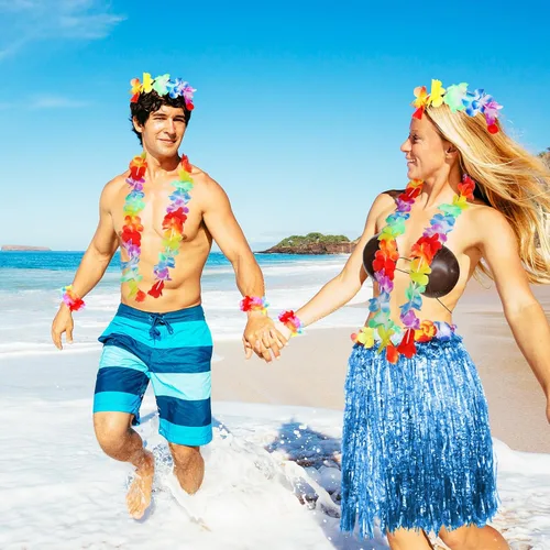 Vista 7 de Tigeen 6 Pcs Coconut Bra Hawaiian Grass Hula Skirt Costume Set Dance Leis Outfit for Women Luau Party Supplies, 23.6 Inch