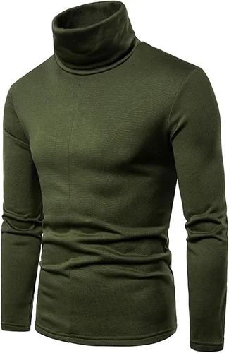 Vista 2 de Camiseta para hombre 2023 de manga larga con cuello alto, suéter térmico sólido térmico ajustado básico
