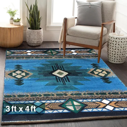 Vista 89 de YHSF South West - alfombra estilo nativo americano del suroeste C318 - fácil de limpiar, gruesa, suave, duradera, alfombra inspirada en tribus