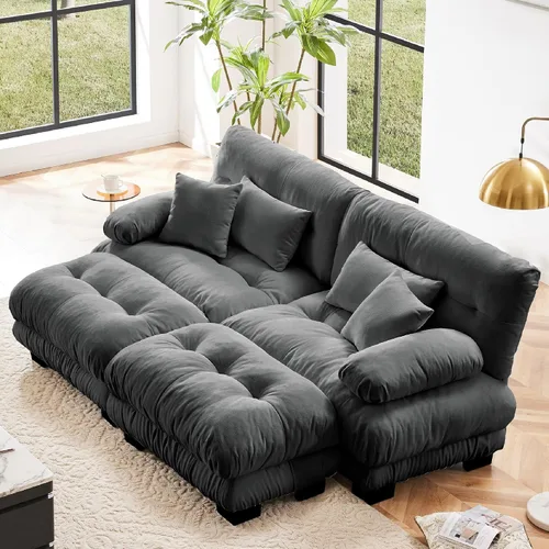 Vista 8 de KEIKI Sofá modular de 94 pulgadas con 4 almohadas, cómodo juego de sofá biplaza Cloud para sofá de asiento profundo suave y profundo, sofá biplaza