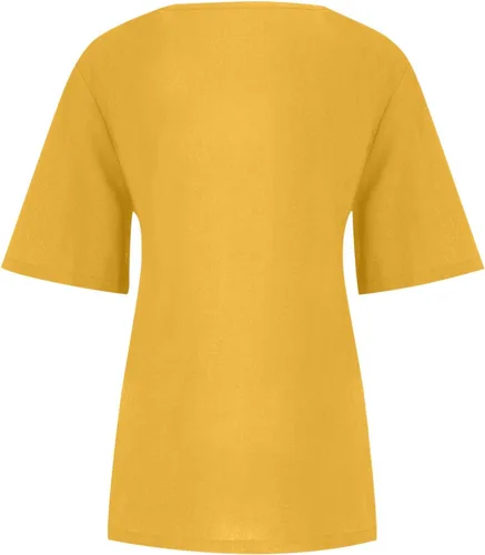 Vista 5 de Ceboyel Lindas camisetas de lino con estampado de plumas para mujer, camisas de verano de manga corta, ajuste holgado, blusas bohemias, ropa de moda
