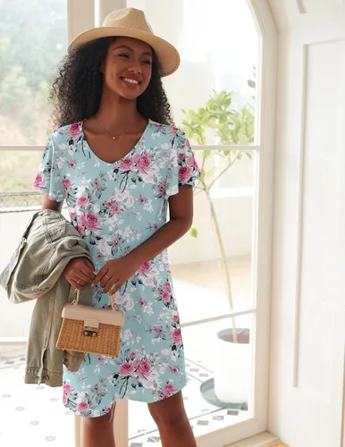 Vista 3 de Ekouaer - Pack de 2 camisones de manga corta para mujer, cómodos y suaves, pijama estilo vestido para dormir