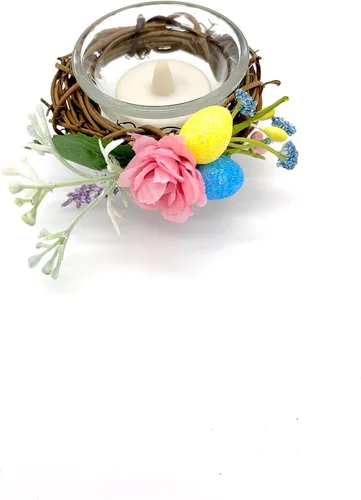 Vista 6 de Easter Floral and Glitter Pastel Eggs Candle Holder for Easter and Spring Table Decorations on Glass Candle Holder Glass Base - Set of 2