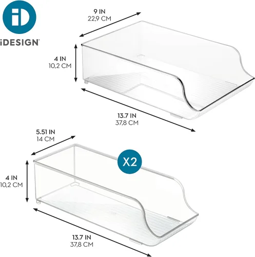 Vista 4 de iDesign Dispensador de latas de soda y organizador de botellas de agua para refrigerador, juego de 3, transparente, fabricado en Estados Unidos