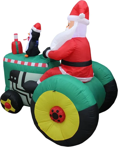 Vista 4 de Decoración inflable para jardín de Papá Noel en tractor con pingüino, 5.3 pies de altura