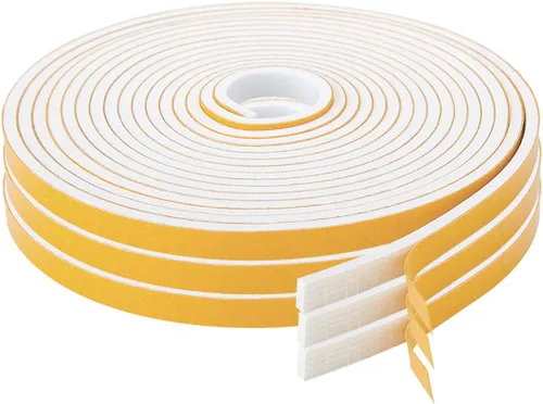 Vista 12 de Burlete de cinta de espuma autoadhesiva blanca para puertas y ventanas de 1 pulgada × 3/4 pulgada × 13 pies, tira de sellado de espuma de alta Blanco
