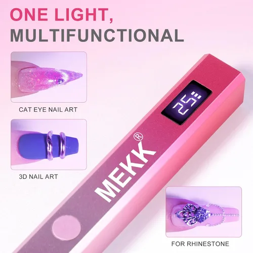 Vista 5 de MEKK Luz UV de mano de metal para uñas de gel, mini lámpara de uñas LED UV inalámbrica con pantalla LED y lámpara de curación flash alimentada por