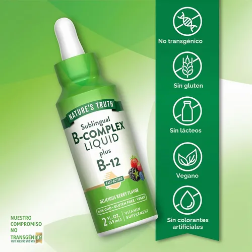 Vista 3 de Nature's Truth Complejo B sublingual con B12 2 onzas líquidas
