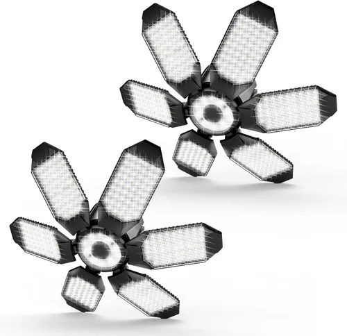 Vista 14 de Luz de Garaje – Bombilla de garaje súper brillante de 15000LM, equivalente a 150 W, rosca E26 con 6 paneles deformables, 6500K, luces LED de taller
