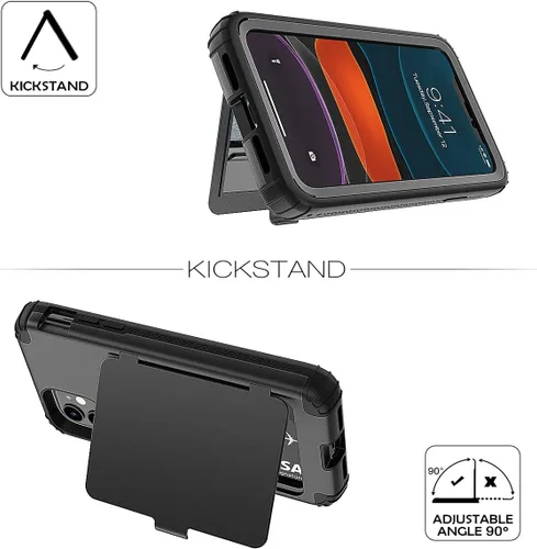 Vista 4 de WeLoveCase para iPhone 11 Estuche tipo billetera Defender con portatarjetas, cubierta con espejo oculto, tres capas, a prueba de golpes, protección