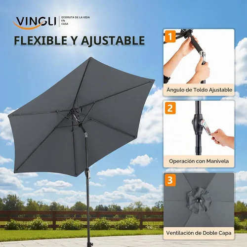 Vista 4 de VINGLI Mesa auxiliar para exteriores con sombrilla de patio de 7.5 pies, mesa de patio pequeña con agujero para sombrilla de 1.57 pulgadas, altura