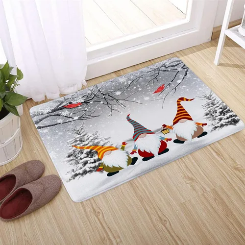 Vista 5 de HVEST Alfombra de baño de invierno, gnomos y cardenales en bosque nevado, alfombra de baño, alfombra de baño antideslizante de Navidad, accesorios