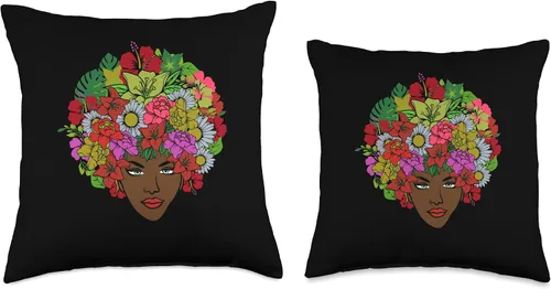 Vista 3 de Black Natural Hair African American History Month African American Natural Black Melanin Hair Pride Afro Throw Pillow, 16x16, Multicolor