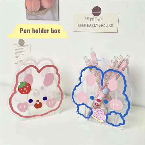 Vista 5 de Soporte acrílico Kawaii para bolígrafo, lindo soporte de escritorio de dibujos animados Kawaii organizador de brochas de maquillaje adecuado
