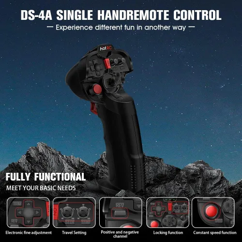 Vista 2 de HOTRC DS-4A 2.4G 4 Canales Transmisor de Radio RC de Mano Única con Receptor 4CH para Automóvil, Barco, Avión de Drones RC (Con 1 RX)